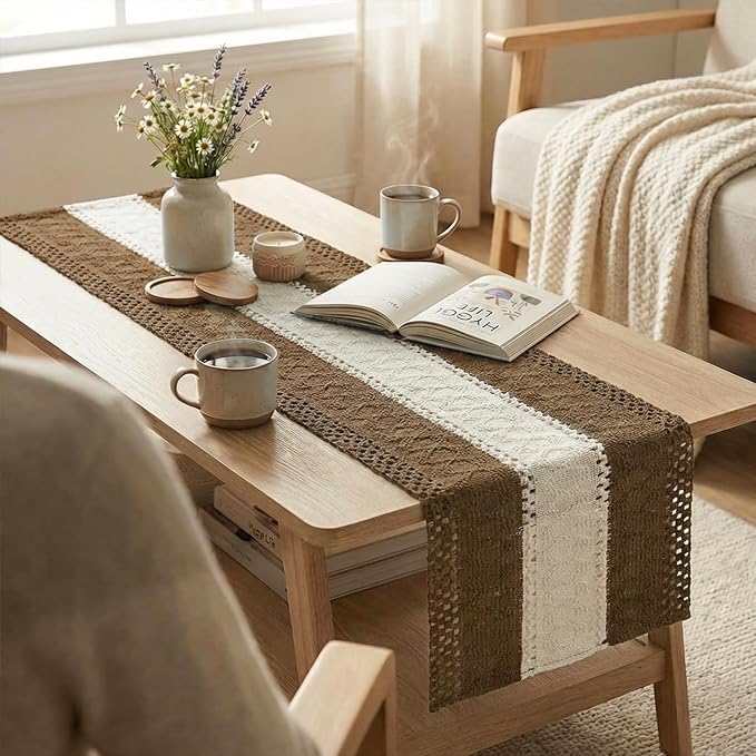 Artoid Mode Coffee Farmhouse Woven Table Runner 12x120 Inch | Seasonal Holiday - Image 5