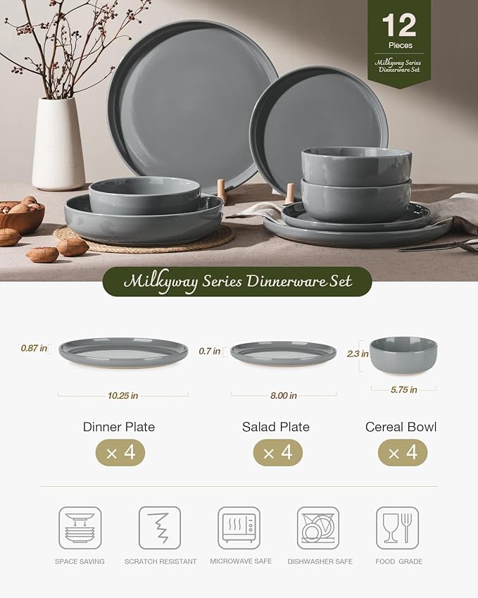 Famiware Milkyway 12-Piece Stoneware Dinnerware Set, Dark Gray | Plates and - Image 2
