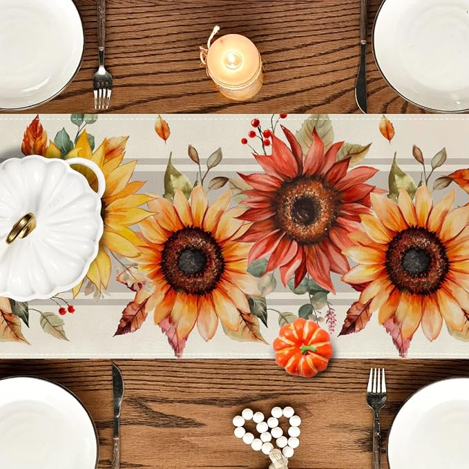 RABUSOFA Fall Table Runner 13x60 Inch Sunflower Fall Decor - Image 4