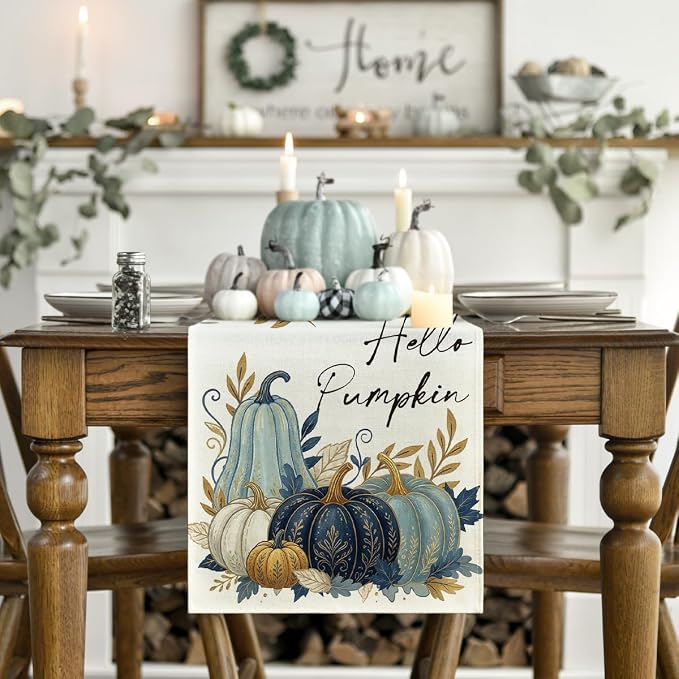 Artoid Mode 210 GSM Fall Table Runner 13x72 Inch Home Party Decor | Blue - Image 2