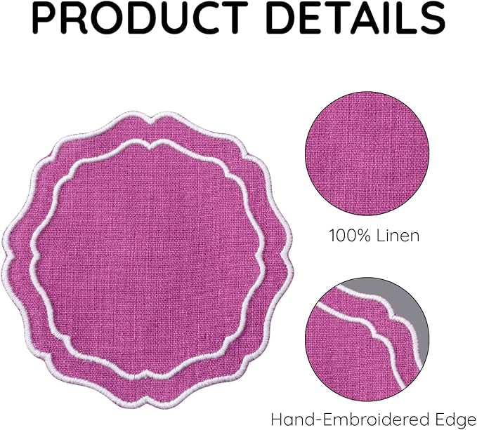 Linen Coasters for Drinks, 4.5 inch, Orchid | Absorbent Linen Drink Mats - Image 4
