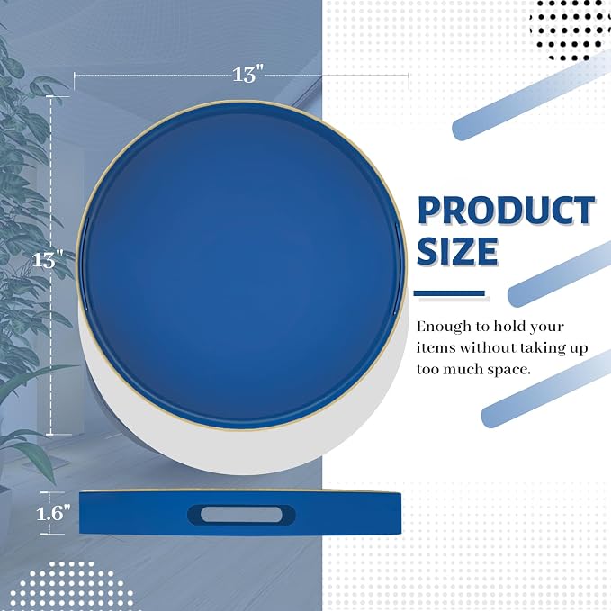 13" Blue Decorative Tray, Plastic Round Serving Tray - Image 2