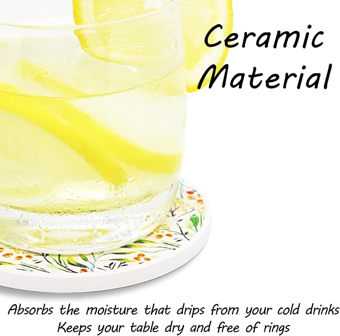 AD Set of 6 Coasters for Drinks Absorbing Round Ceramic Stone Coaster - Image 6