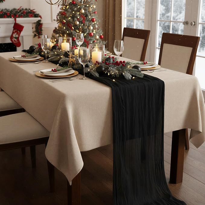 1 Pack Black Cheesecloth Table Runner 120 Inch Boho Wedding Decor | Cheesecloth - Image 8