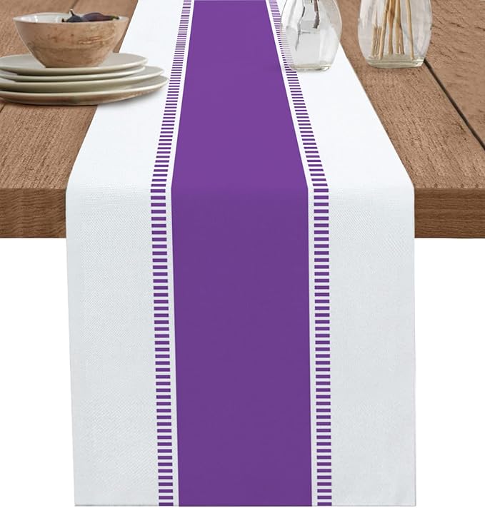 Purple Table Runners 120 inches Long, Modern Stripes Table Runner Farmhouse by Futuregrace