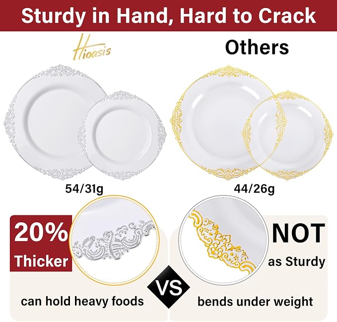 210 Pcs White Silver Plates for Party | White Party Plates Set for 30 Guests - Image 3
