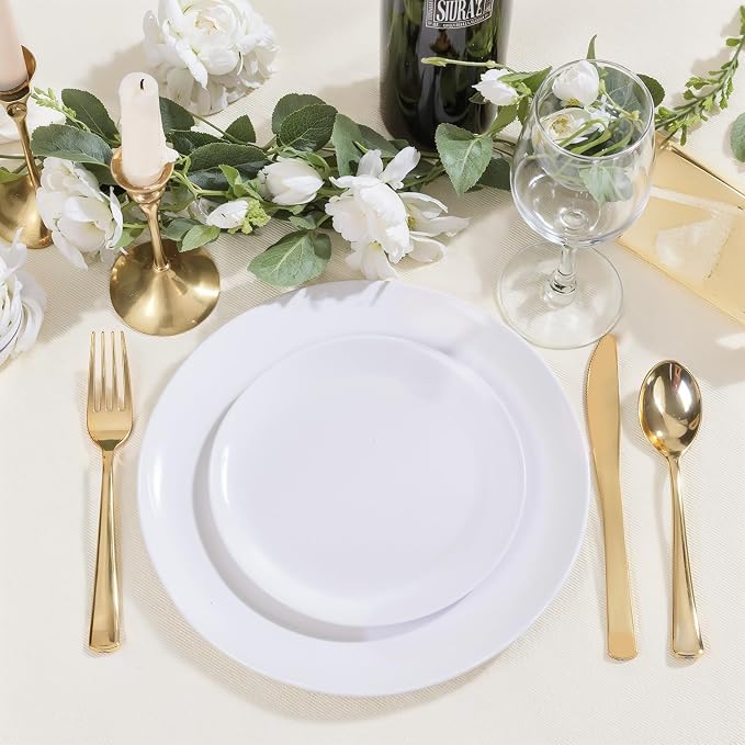 PULOTE 200 Pieces White Plastic Plates Disposable - Image 8