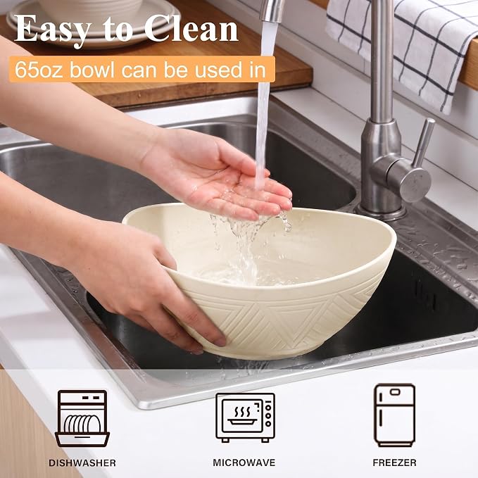 Large Bowls 65 OZ, Wheat Straw Bowls Set of 4, Unbreakable Salad Bowl, - Image 4