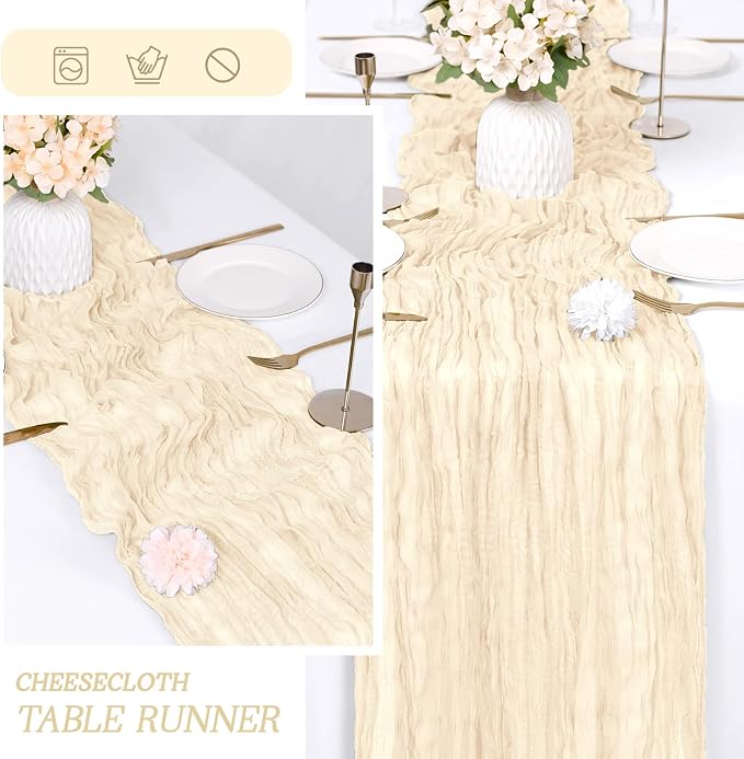 3 Pack Ivory Cheesecloth Table Runner 17x108 Inch Semi Sheer Boho Gauze Cheese - Image 6