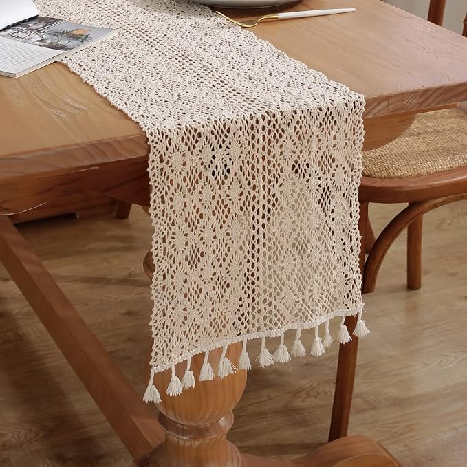 meioro Mesh Woven Table Runners, 12x72 Inch Boho Cotton Table Runner by meioro