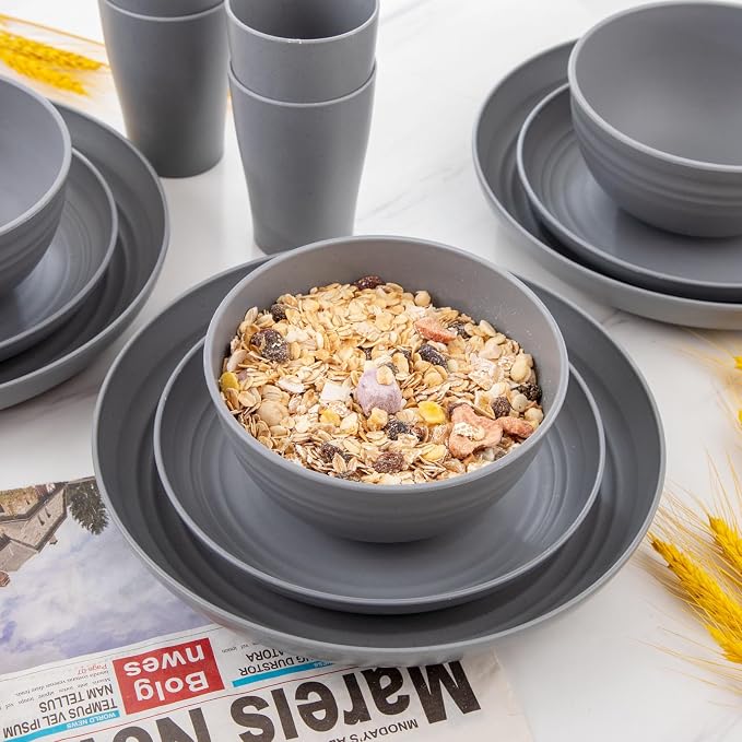 32pcs Wheat Straw Dinnerware Sets, Unbreakable Dinnerware Sets - Image 3