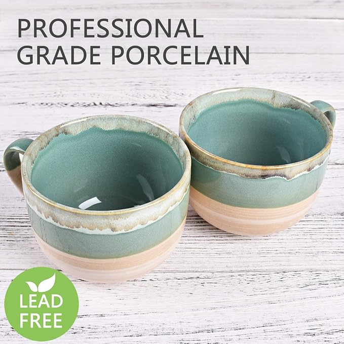 Bosmarlin Large Ceramic Coffee Mug Set of 2, Stoneware Jumbo Latte Mugs - Image 3
