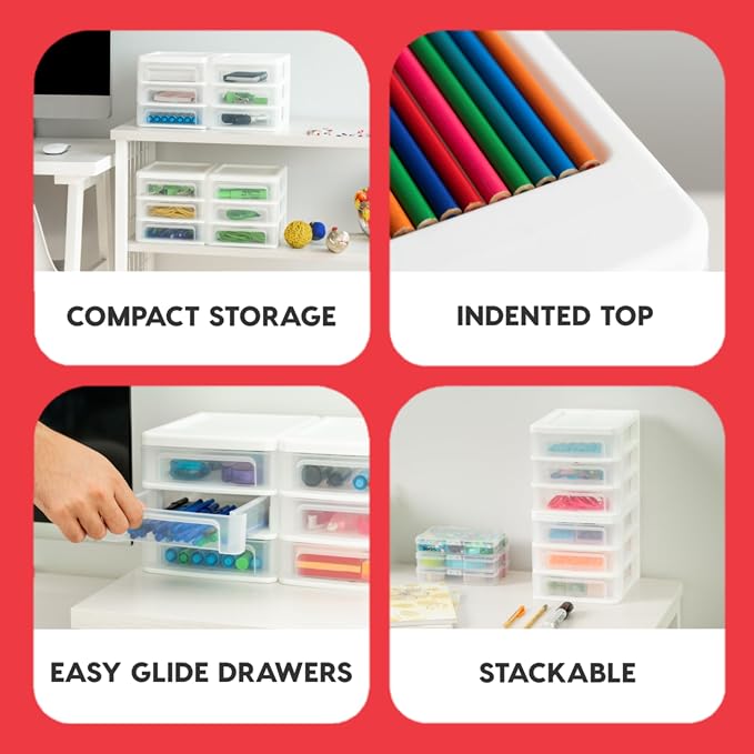 IRIS USA 4-Pack 3-Drawer Small Desktop Organizer, stationery, craft materials - Image 4