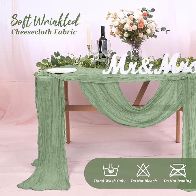 Pesonlook Cheesecloth Table Runner Sage Green, 10 Pack 17.7x108 inch, Long | - Image 8