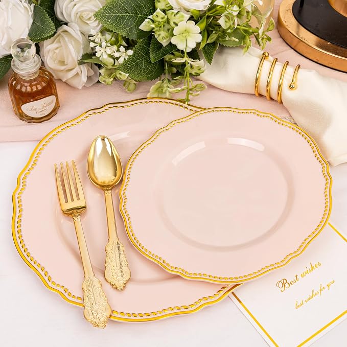 60 Pcs Pink Gold Dessert Plates - Image 3