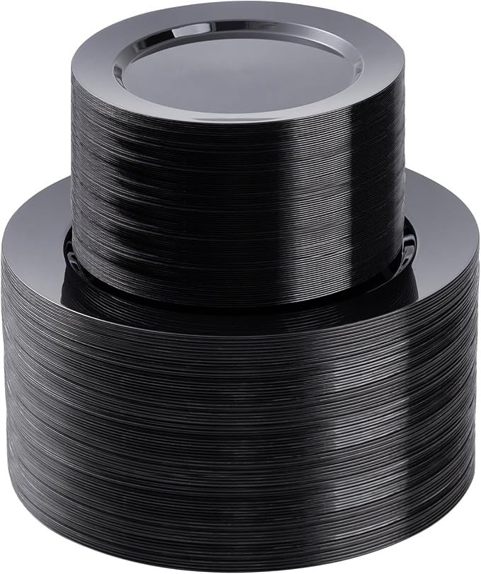 BESTSTAR 200PCS Black Plastic Plates Set | 100 10.25 inch Dinner Plates and 100 by BESTSTAR