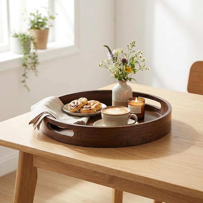 Round Trays Home Decor, 11.8" Large Round Wood Tray - Image 3