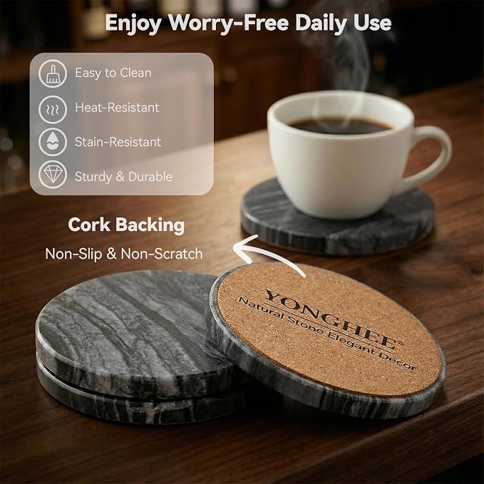 Black Marble Coasters Set of 4, Elegant Black & Dark Gray Coasters - Image 5