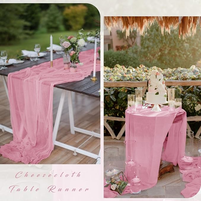 Dusty Rose 6 Pcs Cheesecloth Table Runner 10FT Runner - Image 5