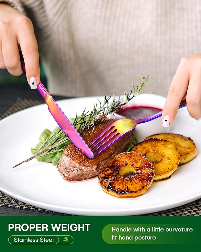 PHILIPALA 60 Piece Rainbow Silverware Set, Stainless Steel Flatware Set - Image 4