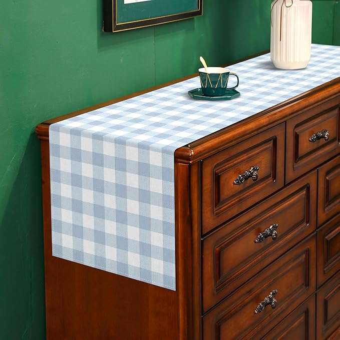 Dusty Blue Gingham Table Runner Light Blue Checkered Boy Girl Baby Shower - Image 3