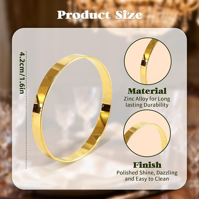 100 Pcs Gold Napkin Rings Bulk, Exquisite Round Napkin Ring Buckles, Suitable - Image 3