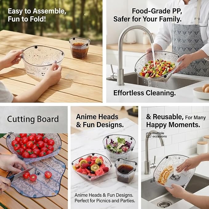 9-Piece Collapsible Tableware Set Bowls Cups Plates | Foldable Salad Bowl - Image 2