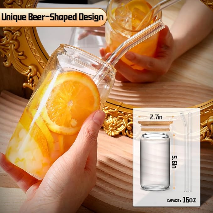 Glass Cups with Lids and Straws 6 pcs, 16 oz-DWTS Cute Tumbler, Beer Drinking - Image 3