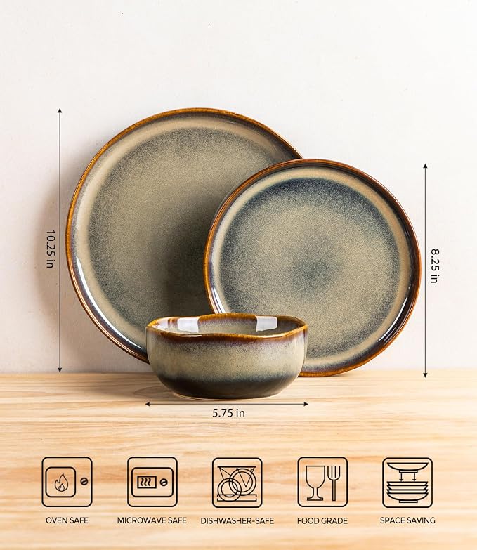 Ceramic Dinnerware Set for 6, 18-Piece Plates and Bowls Set | Handmade Reactive - Image 8