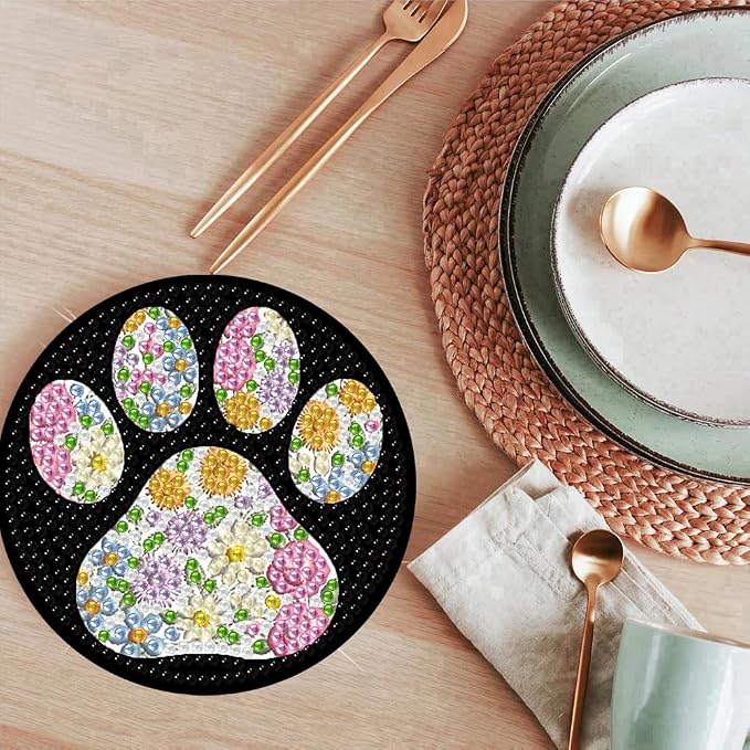 ijbnhd 8 Pcs Flower Diamond Art Coasters Kits 4x4 inch | Dog Paw Diamond - Image 6
