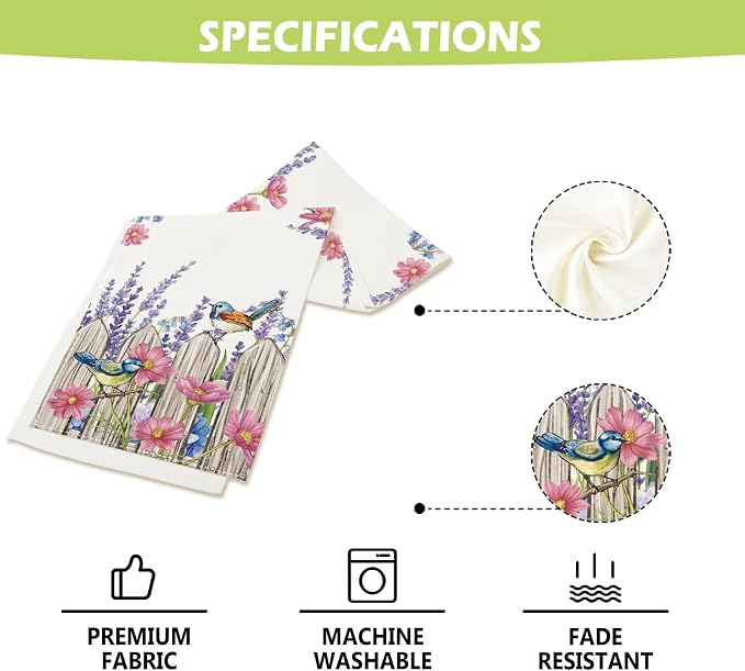 Summer Garden Floral Table Runner Birds Burlap Table Runners, Spring Lavender - Image 4