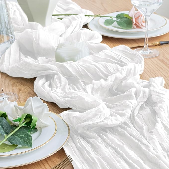 Cheesecloth Table Runner 10FT 6Pcs Ivory Boho Gauze Rustic Sheer Runners | - Image 6