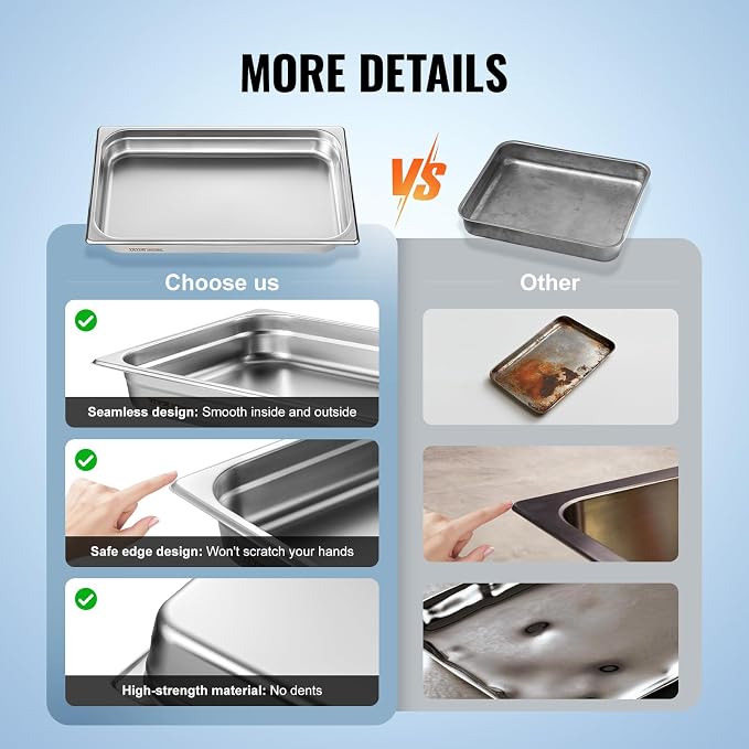 VEVOR 6 Pack Stainless Steel Hotel Pans, 2.5-Inch Deep 0.8mm Thick Commercial - Image 7