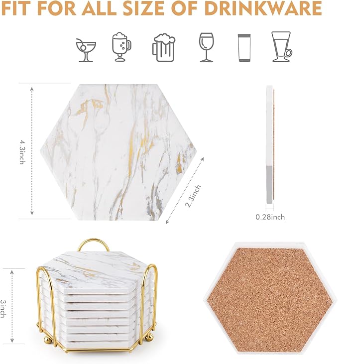 8 pcs Coasters for Drinks with Metal Holder with Cork Base for Tabletop - Image 7