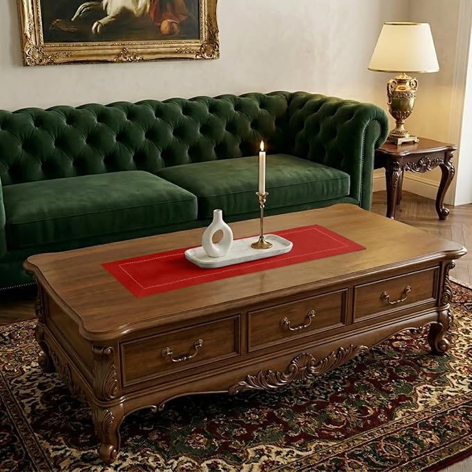 Signature Linen™ by D'Moksha Racing Red Table Runner 36 Inches, 100% Pure Linen - Image 2