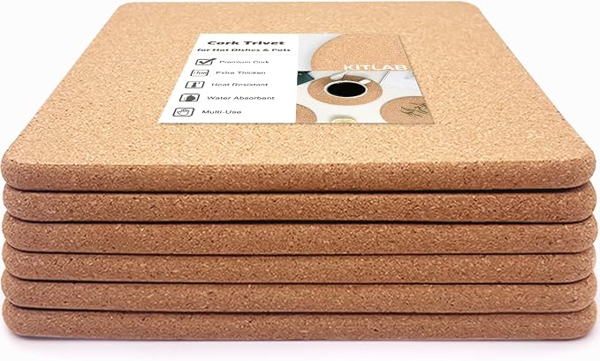Cork Trivets for Hot Dishes, Hot Pots and Pans, 8 Inch 6 Pcs | High Density by KITLAB