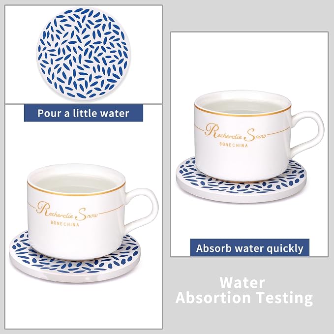 Absorbent Coasters Set of 6 Round Ceramic Coasters - Image 2