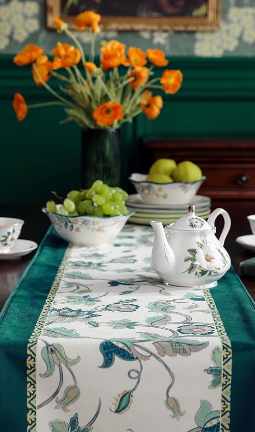 Patdrea Designer French Floral Velvet Table Runner, Decorative Runner - Image 8