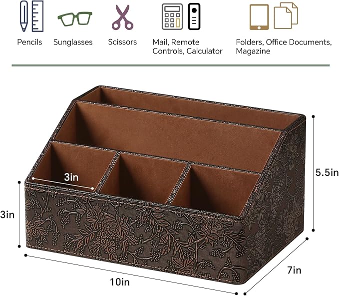 PU Leather Desktop Organizer, Home Luxury Remote Control Holder, Office Desk - Image 2