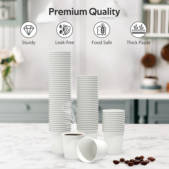 Dealusy 100 Count 4 oz Coffee Cups, Leak-Free Food Safe Paper Cups 4 oz - Image 3