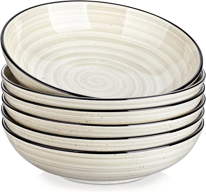 vancasso Bonbon Pasta Bowls Set of 6, 38 Oz Ceramic Salad Bowls, Wide and by vancasso