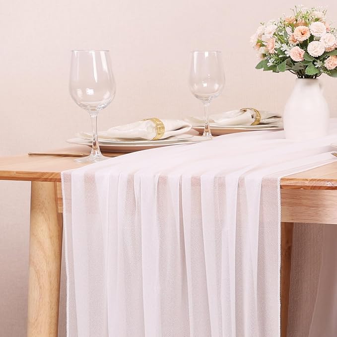 4 Pcs 10FT White Chiffon Table Runners 30x120 Inches Boho Romantic Sheer Fabric - Image 4