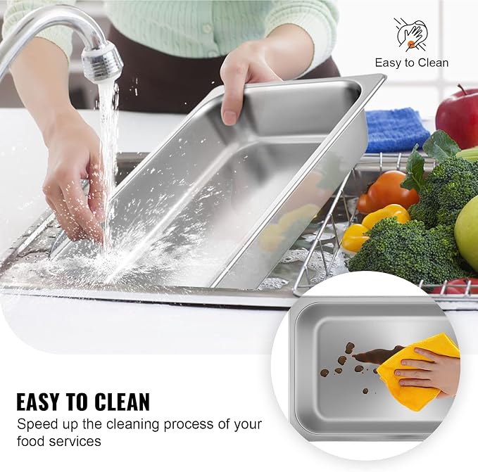 VEVOR 6 Pack Stainless Steel Hotel Pans, Full Size 4Inch Deep 22 Gauge/ 0.8mm - Image 5