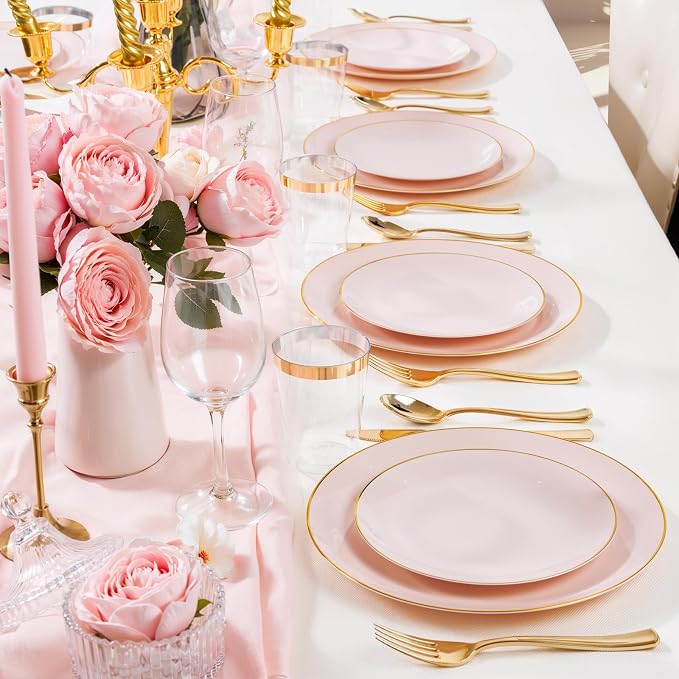 Nervure 100PCS Pink and Gold Plastic Plates - Image 7