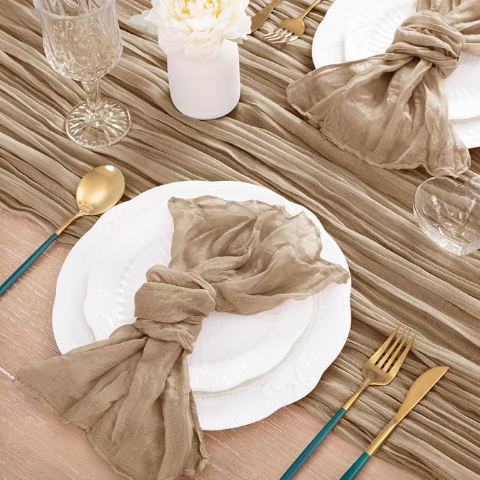 12 Pack Nude Cheesecloth Table Runner 10ft Boho Gauze Taupe Home Decor | - Image 6
