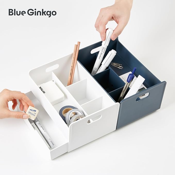 BLUE GINKGO Portable Desk Organizer, Made in Korea | 3 Compartments. Half - Image 7