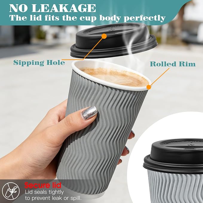 Ginkgo 100 Pack 16 oz Disposable Insulated Coffee Cups - Image 3