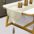 Luxury Beige Table Runner 72 Inches Long, Modern Geometric, Elegant Tassels | by Fullony
