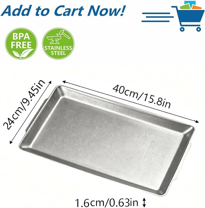 15.8" x 9.5" Large Serving Trays Vintage Style Stainless Steel Heavy-Duty Large - Image 5