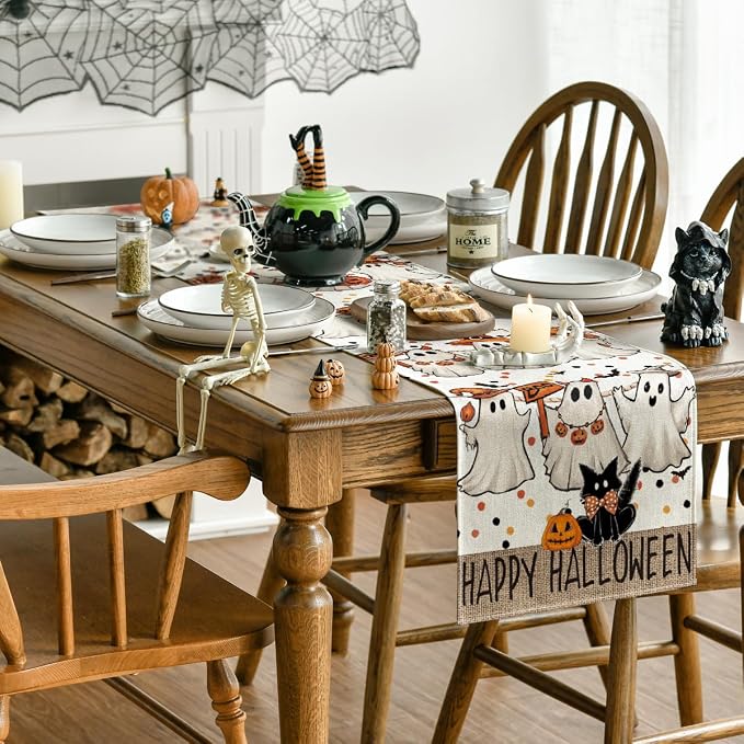 Artoid Mode 210 GSM Halloween Table Runner 13x120 Inch Home Party Decor | Beige - Image 4